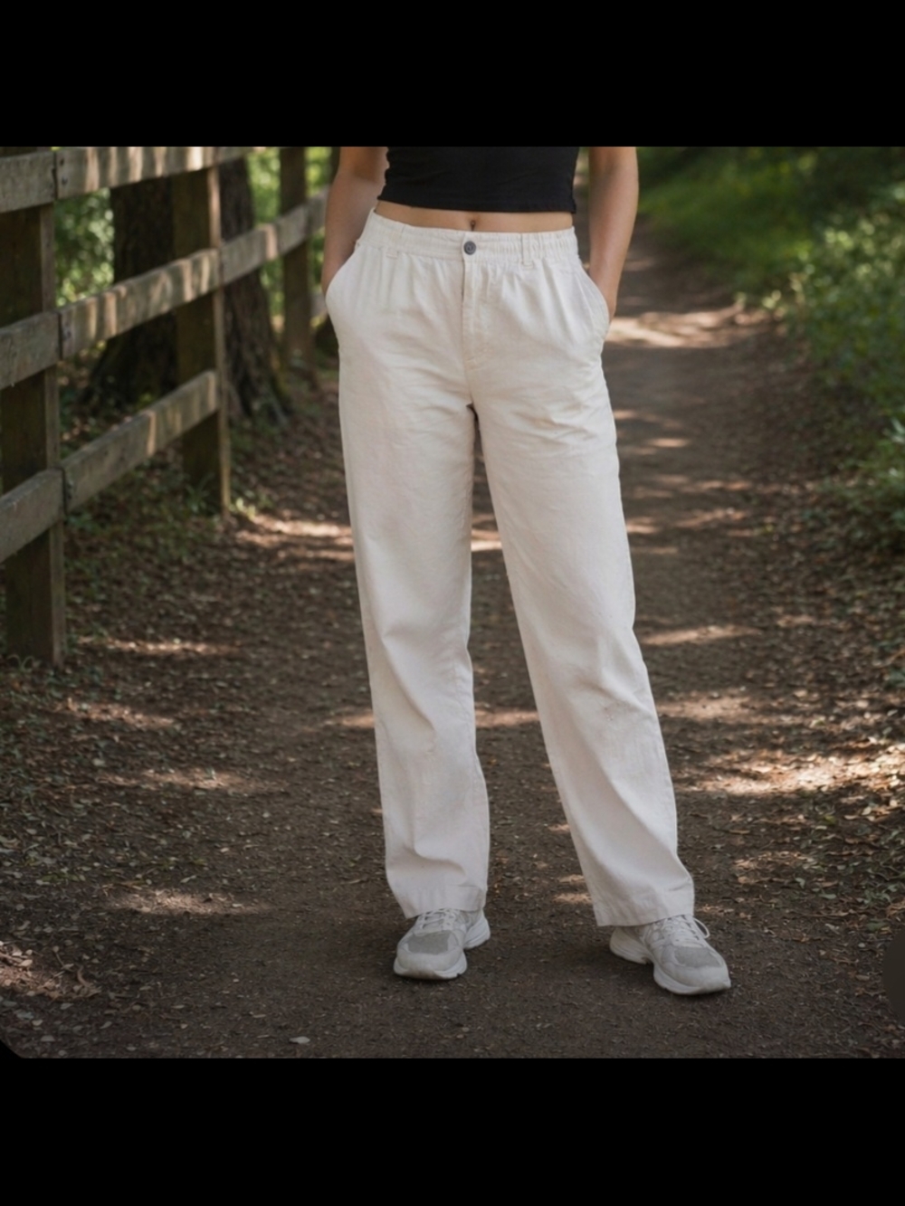28 Palms White Straight Leg Linen Blend Elastic Waist Pants Size XS 30